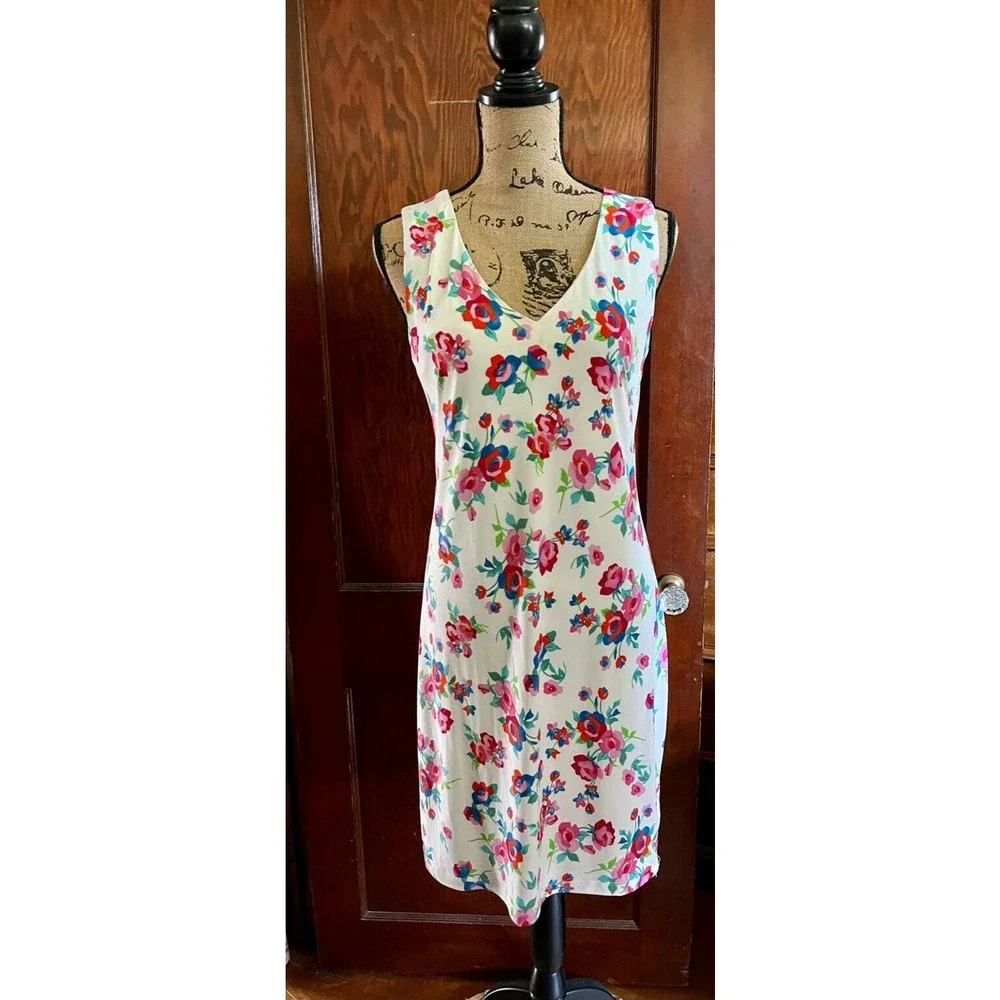 KARL LAGERFELD DRESS FLORAL STRETCH WHITE PINK GREEN 6 - Picture 3 of 6